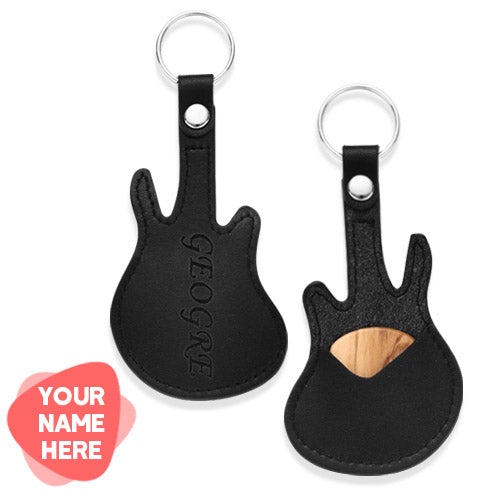 Custom Engraved Guitar Pick Holder Guitar Shape - Brown