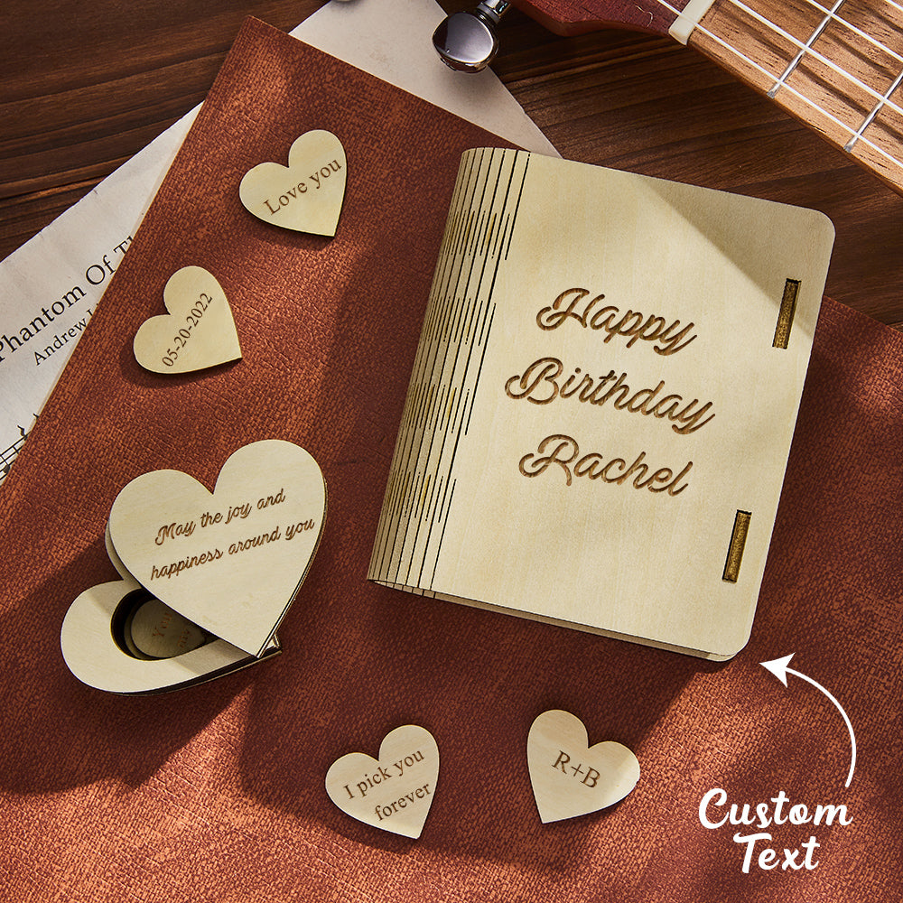 Custom Heart Guitar Picks with Heart Shaped Box Personalized Wooden Box  Valentine's Day Gifts