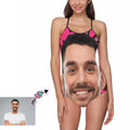 Custom Face Pink Background Women's Slip One Piece Swimsuit
