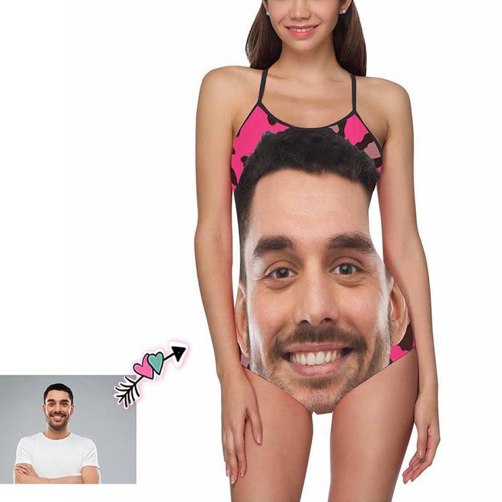 Custom Face Pink Background Women's Slip One Piece Swimsuit