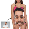 Custom Face Swimwear Women's Photo Slip One Piece Swimsuit - Pink Background