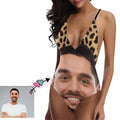Custom Face Leopard Print Women S Lacing Backless One Piece Swimsuit