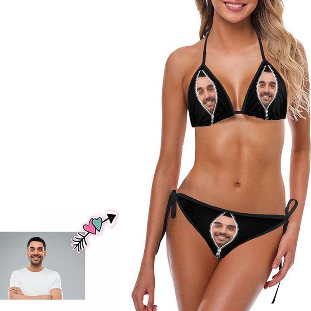 Custom Face Zipper Photo Women S Bikini