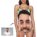 Custom Face Swimwear Women's Photo Slip One Piece Swimsuit - Green Background