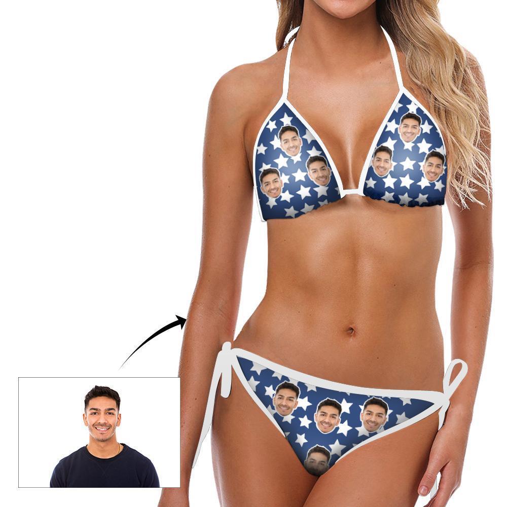 Custom Bikini Head Photo Blue White Stars