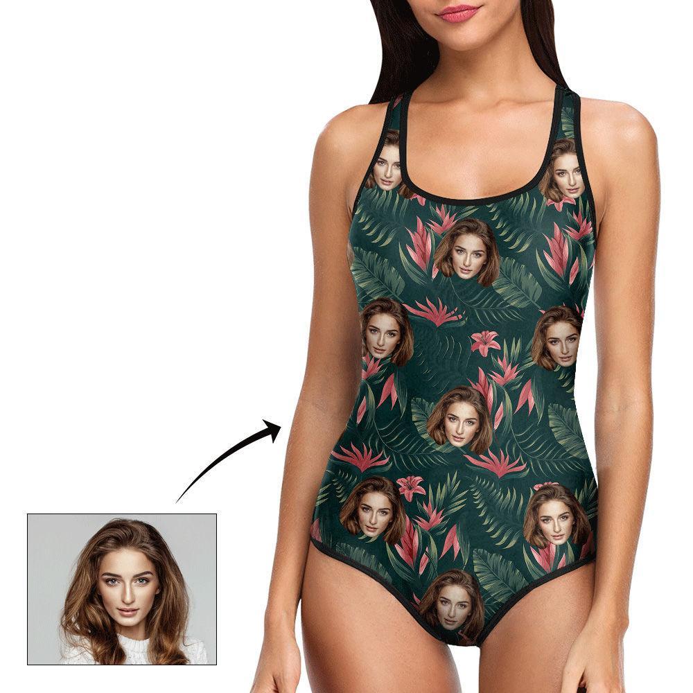 Custom Photo Swimsuit One Piece Swimsuit Tropical Flower Patterns