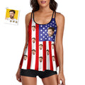 Custom Face Swimwear American Flag Tankini Bathing Suit for Women 2 Piece Swimsuit