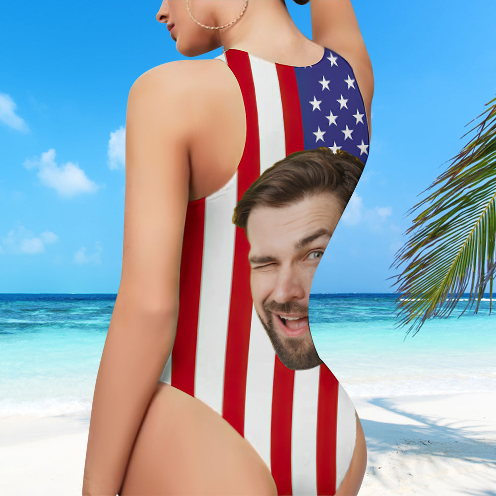 Custom Face USA Swimsuit Personalized Bathing Suit Vest Bodysuit Swimsuit for Women
