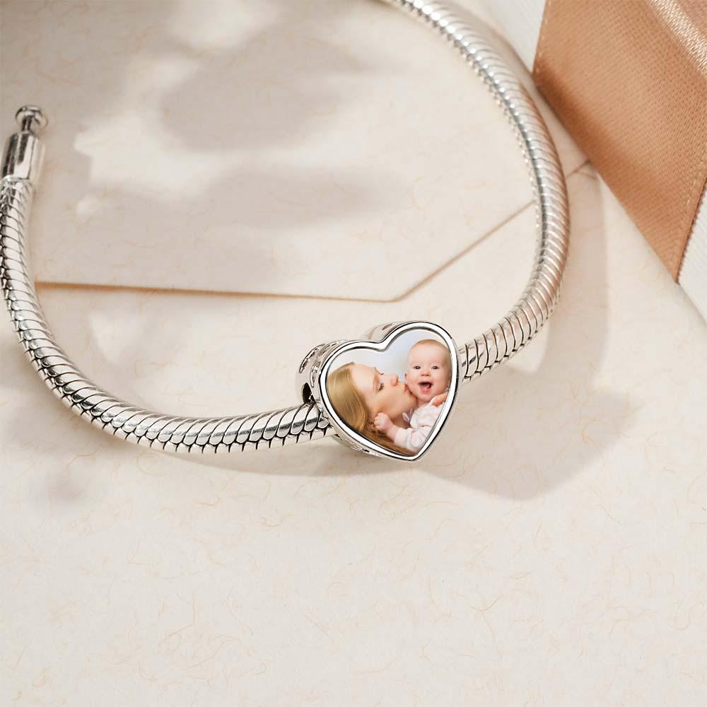 Custom Heart Photo MoM Theme Charm With White Zircon Love Heart Jewelry Mother's Day Gifts