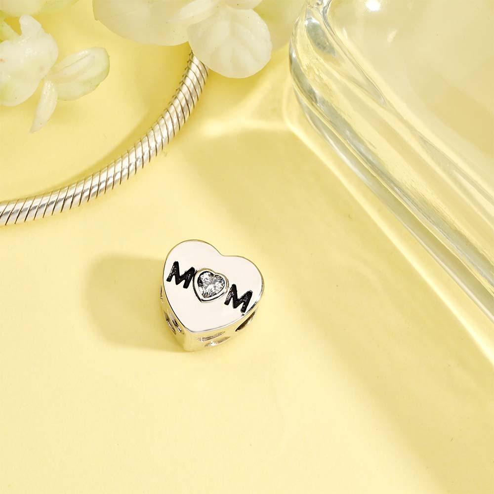Custom Heart Photo MoM Theme Charm With White Zircon Love Heart Jewelry Mother's Day Gifts