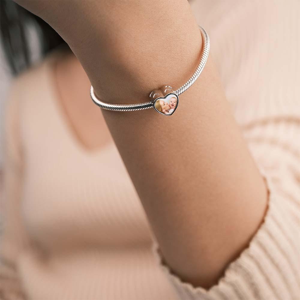 Custom Heart Photo MoM Theme Charm With White Zircon Love Heart Jewelry Mother's Day Gifts