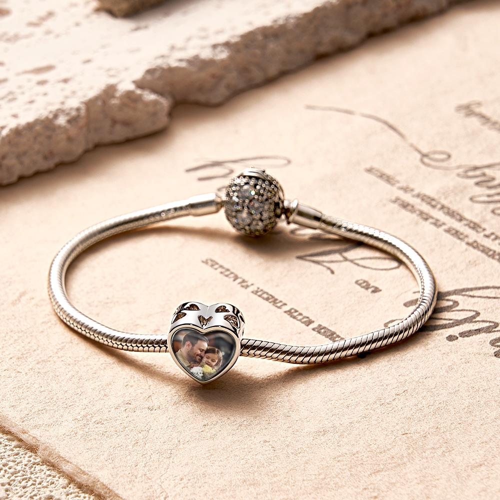Custom Heart-Shaped Photo Charm Dad Theme White Zircon Gifts For Women