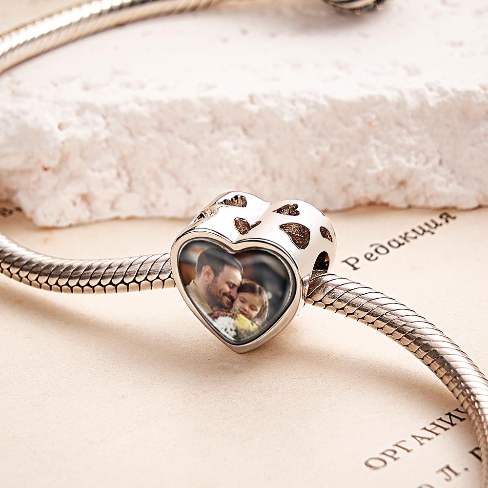 Custom Heart-Shaped Photo Charm Dad Theme White Zircon Gifts For Women