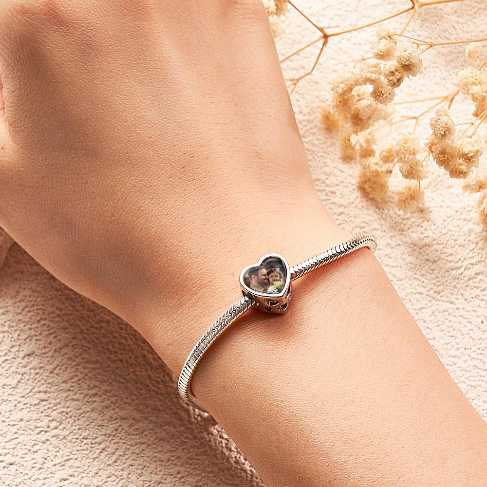 Custom Heart-Shaped Photo Charm Dad Theme White Zircon Gifts For Women