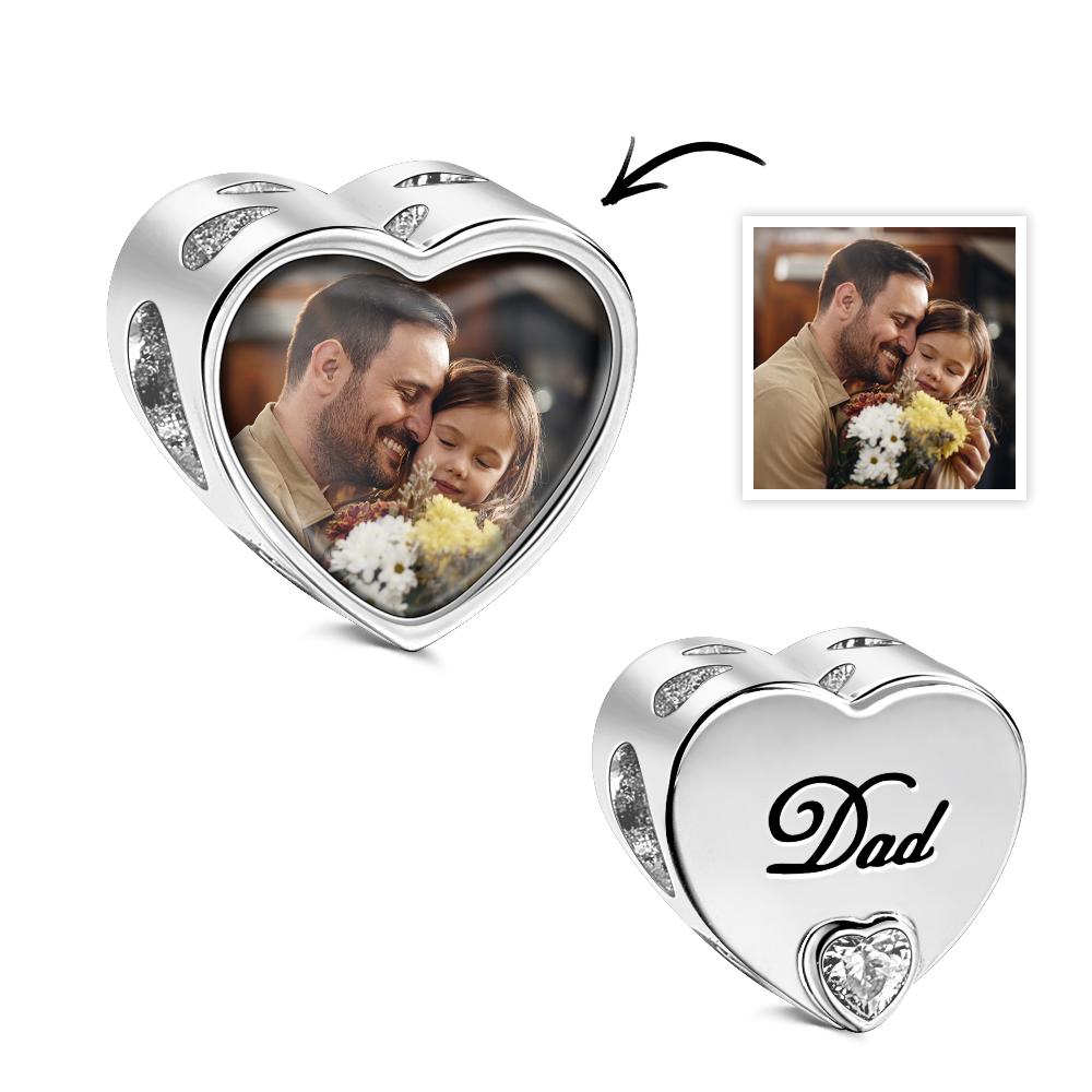 Custom Heart-Shaped Photo Charm Dad Theme White Zircon Gifts For Women