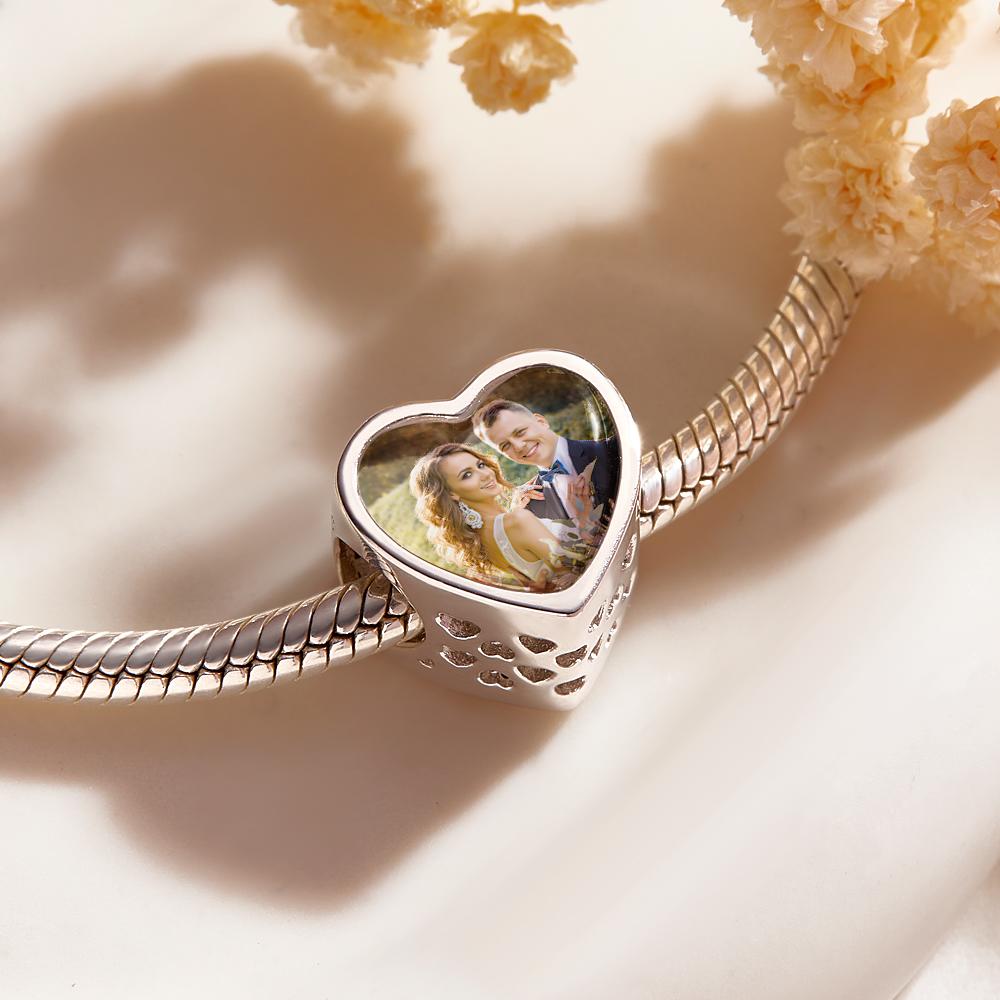 Custom Photo Birthstone Charm Heart Shaped Hollow Out Jewelry Gifts For Her