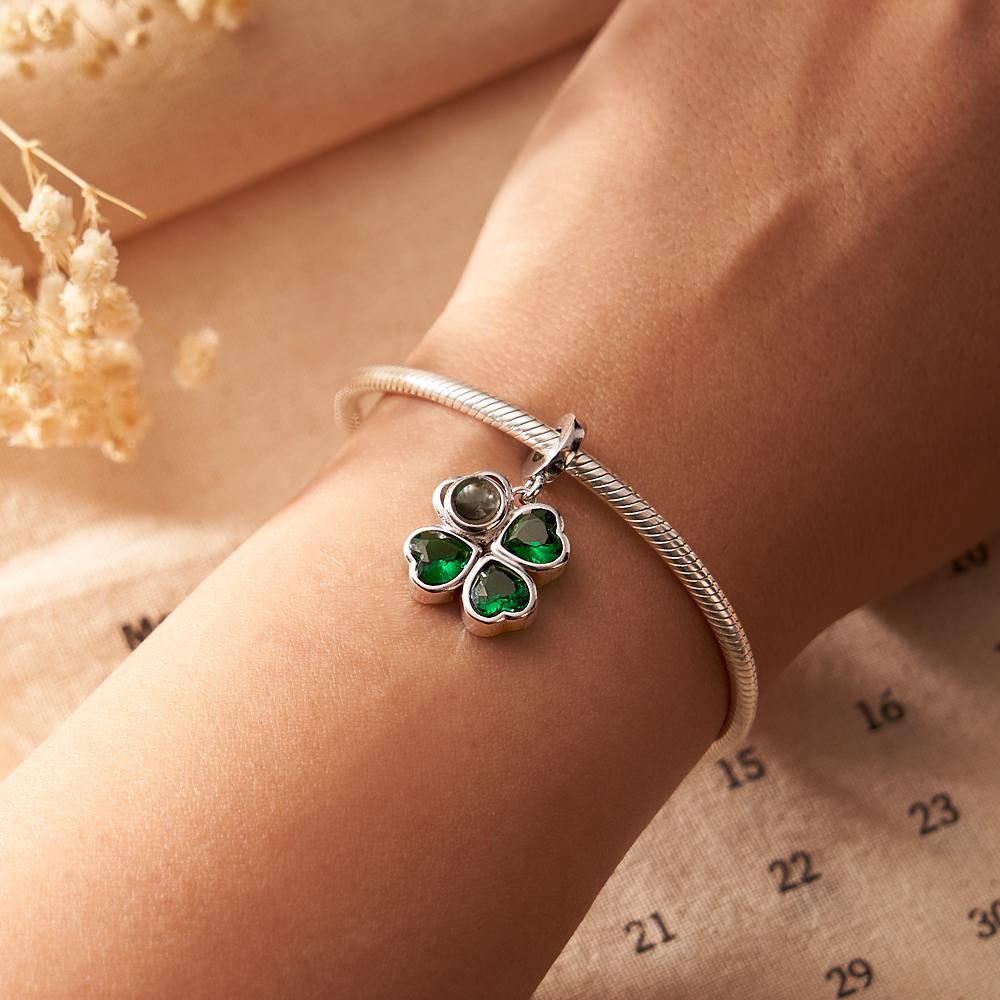 Custom Projection Charm Four Leaf Clover Couple Gift