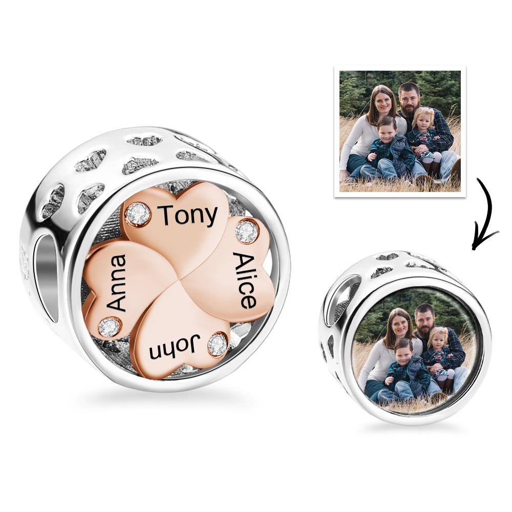 Custom Engraved Photo Charm Lucky Clover Family Love Gift