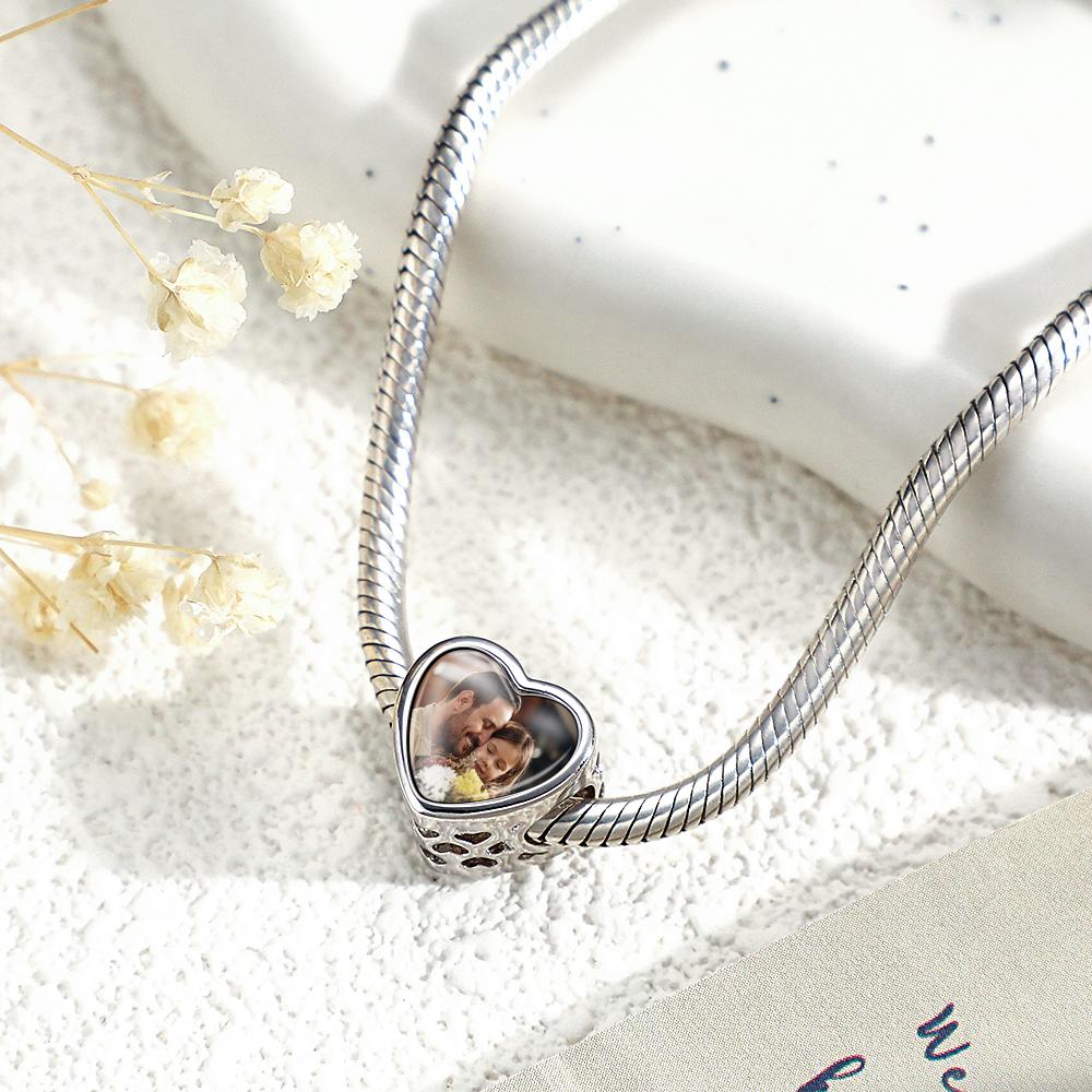Custom Name Birthstone Heart Photo Charm Love Wings Heart Gift