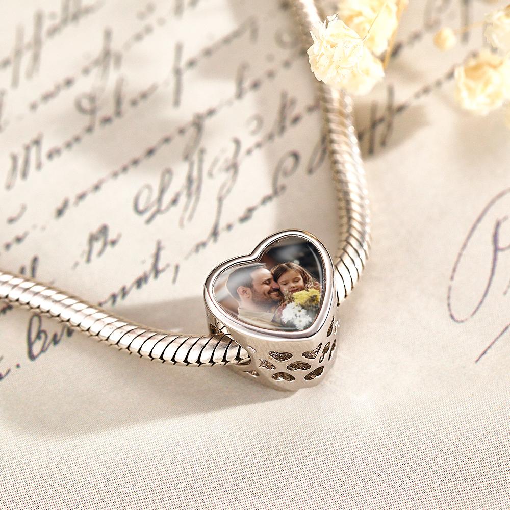 Custom Name Birthstone Heart Photo Charm Love Wings Heart Gift
