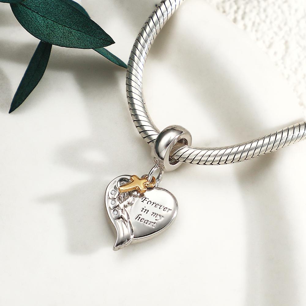 Custom Photo Charm Angel Wing Heart Cross Couple Gift