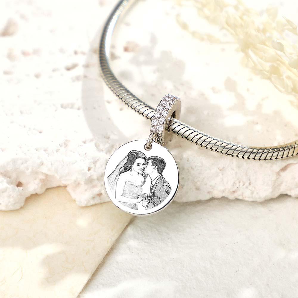Custom Photo Engraved Charm Diamond Swing Couple Gift