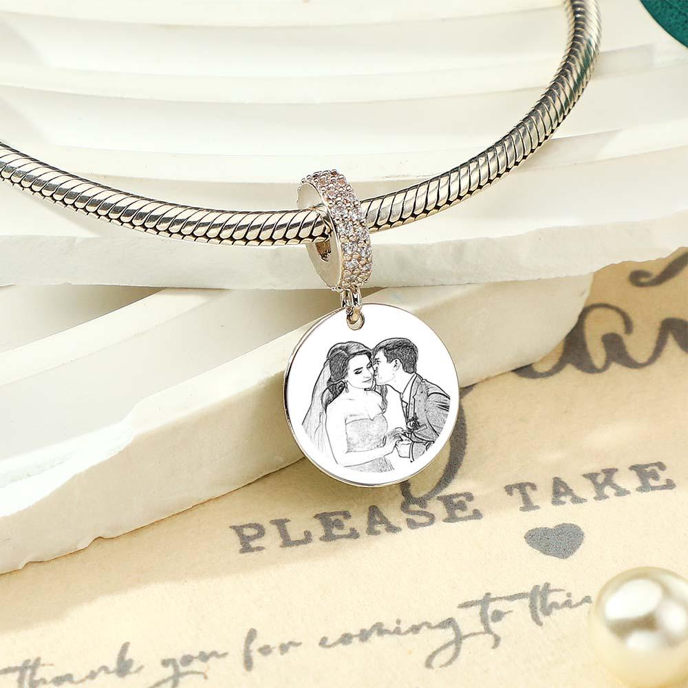 Custom Photo Engraved Charm Diamond Swing Couple Gift