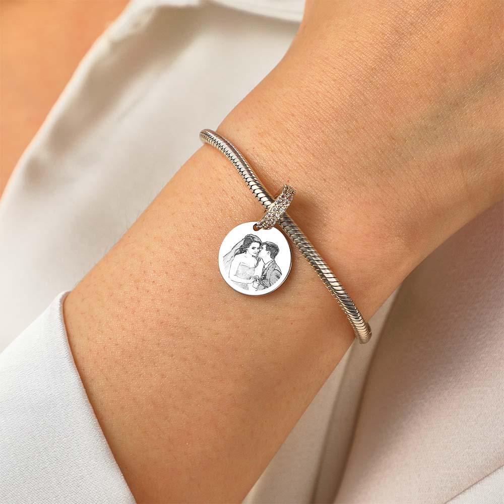 Custom Photo Engraved Charm Diamond Swing Couple Gift