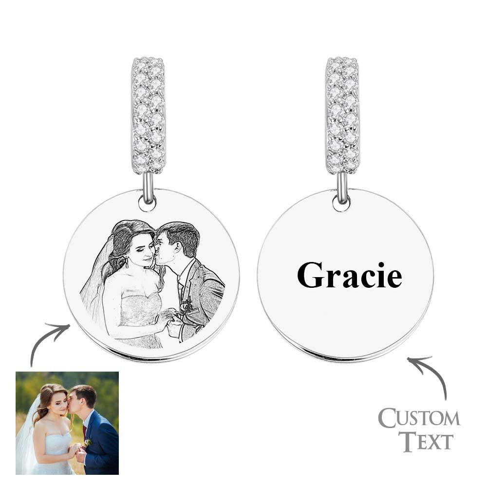Custom Photo Engraved Charm Diamond Swing Couple Gift