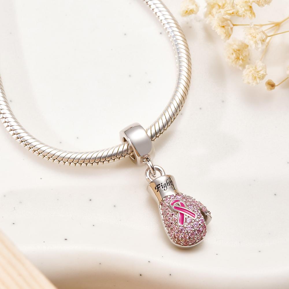 Engravable Charm Fight Breast Cancer Theme Delicate Pendant Bracelet Decor For Her
