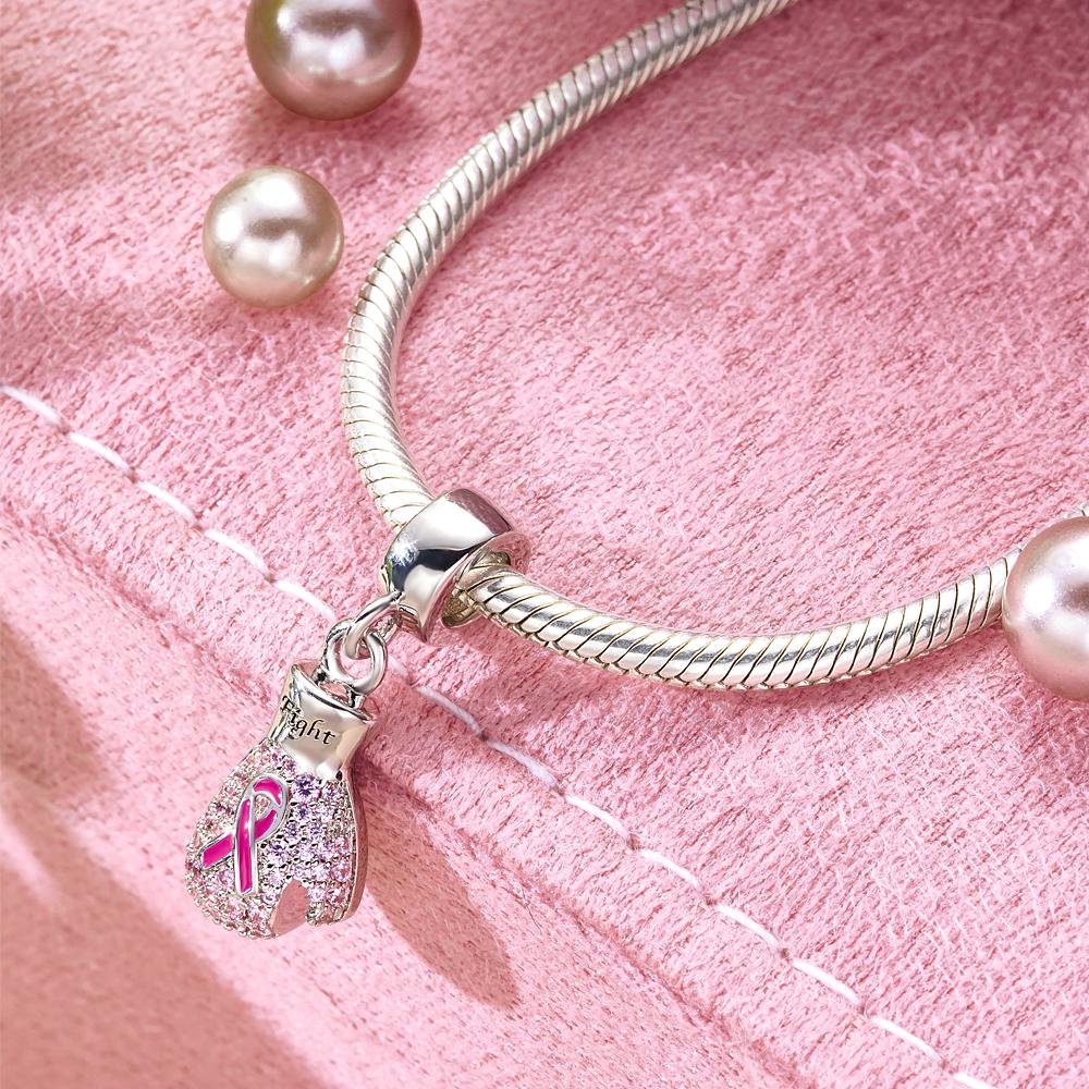 Engravable Charm Fight Breast Cancer Theme Delicate Pendant Bracelet Decor For Her