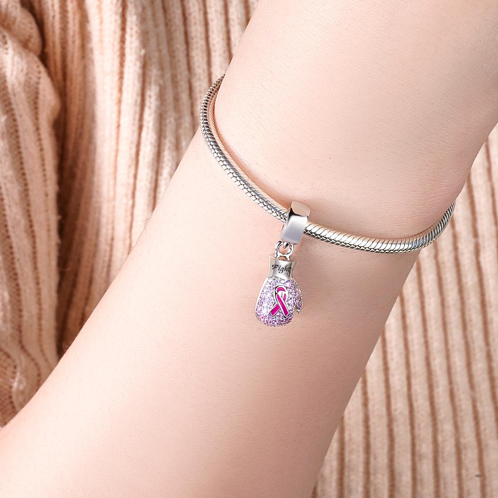 Engravable Charm Fight Breast Cancer Theme Delicate Pendant Bracelet Decor For Her