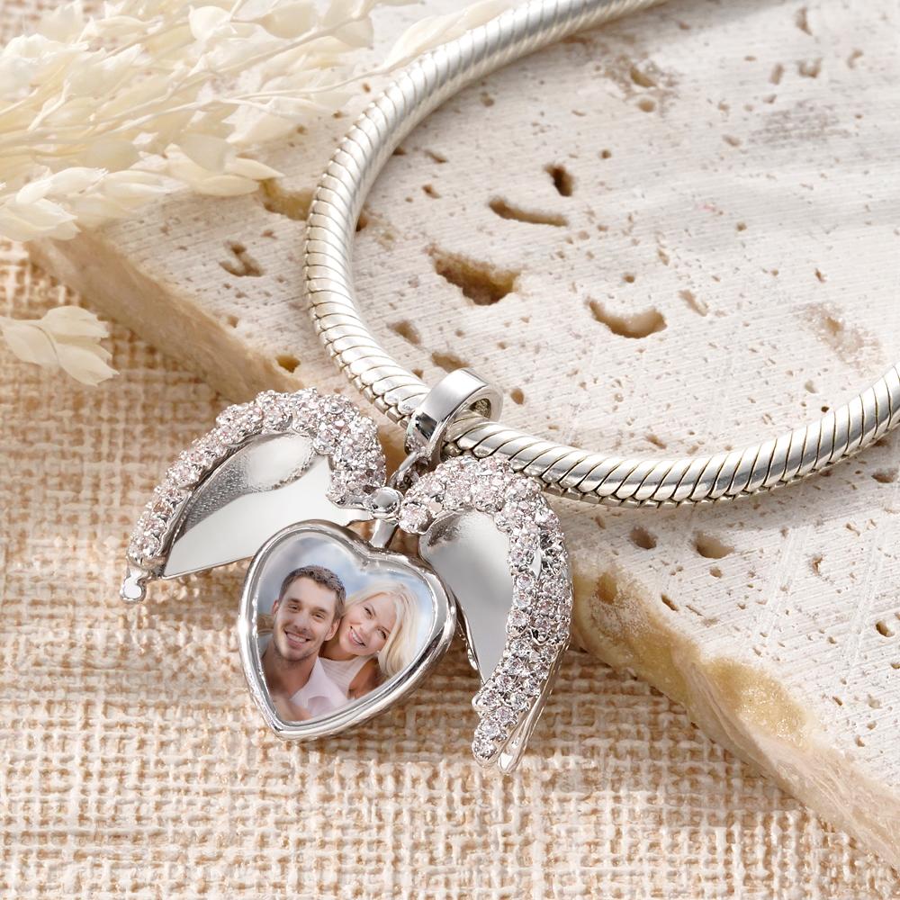 Angel Wing Openable Photo Charm With Text Fashionable Pendant Gifts For Her