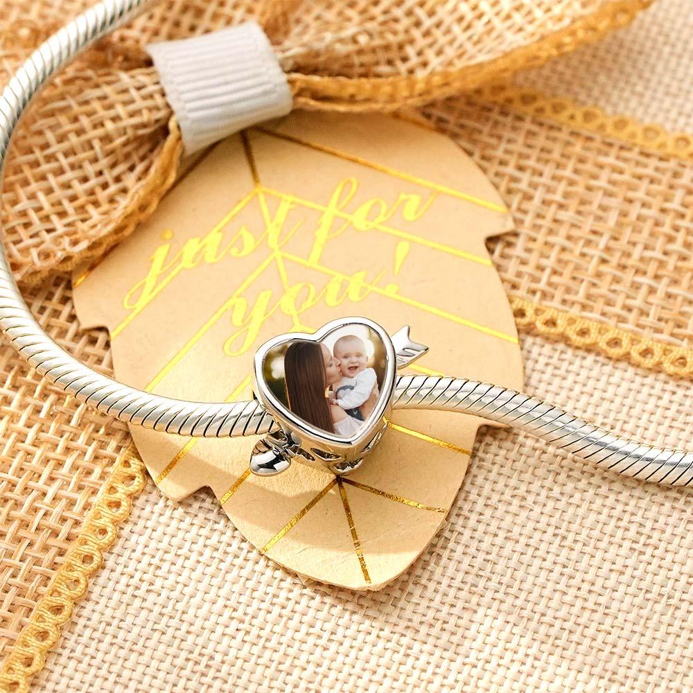 Custom Photo Charm Heart Arrow with Text Engraving on Back