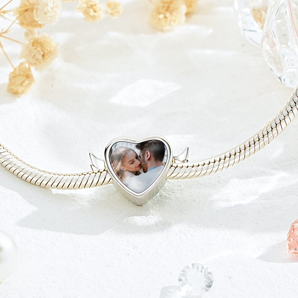 Custom Photo Charm Angel Opened Wings Heart