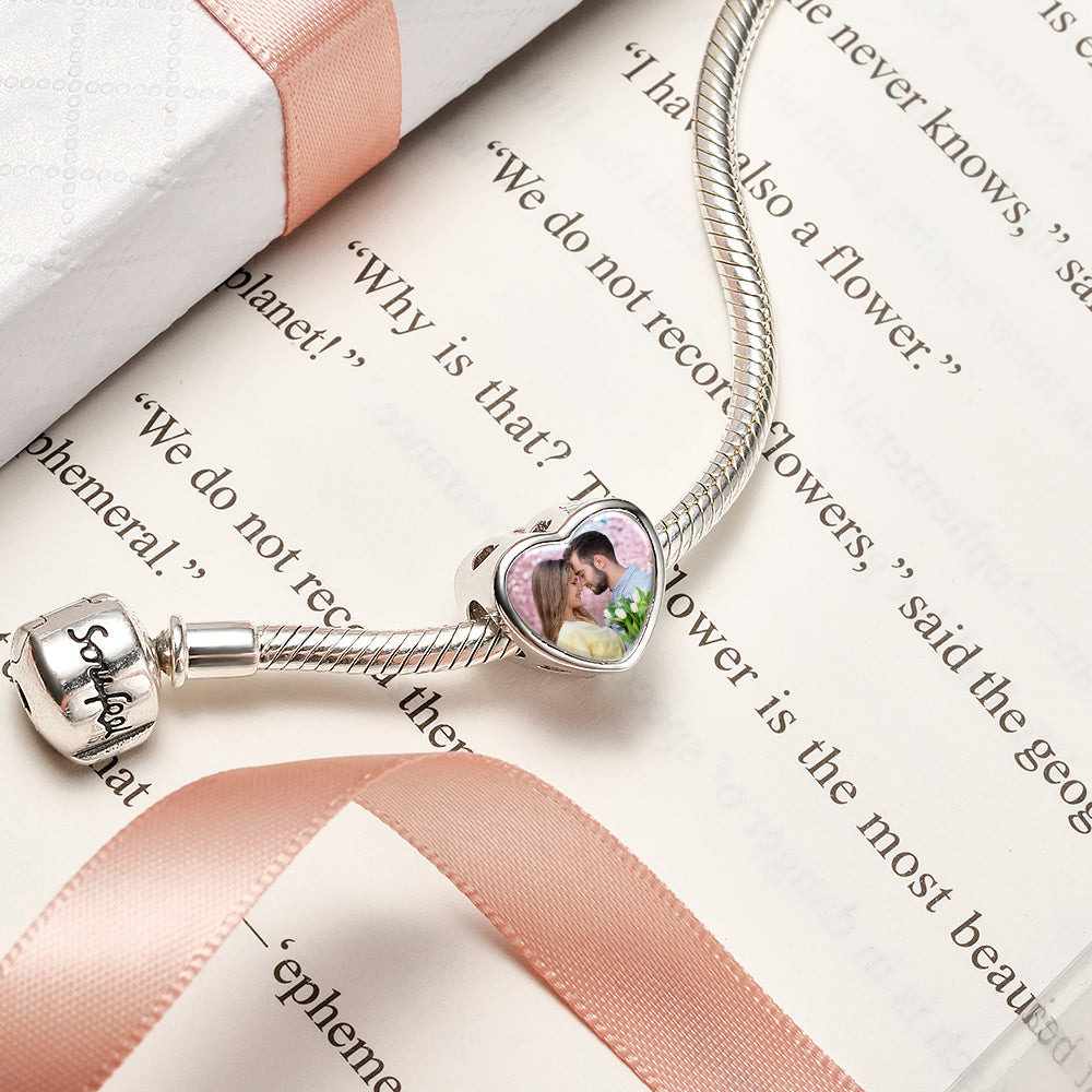 Custom Photo Charm Heart Bow Tie Gifts for Her