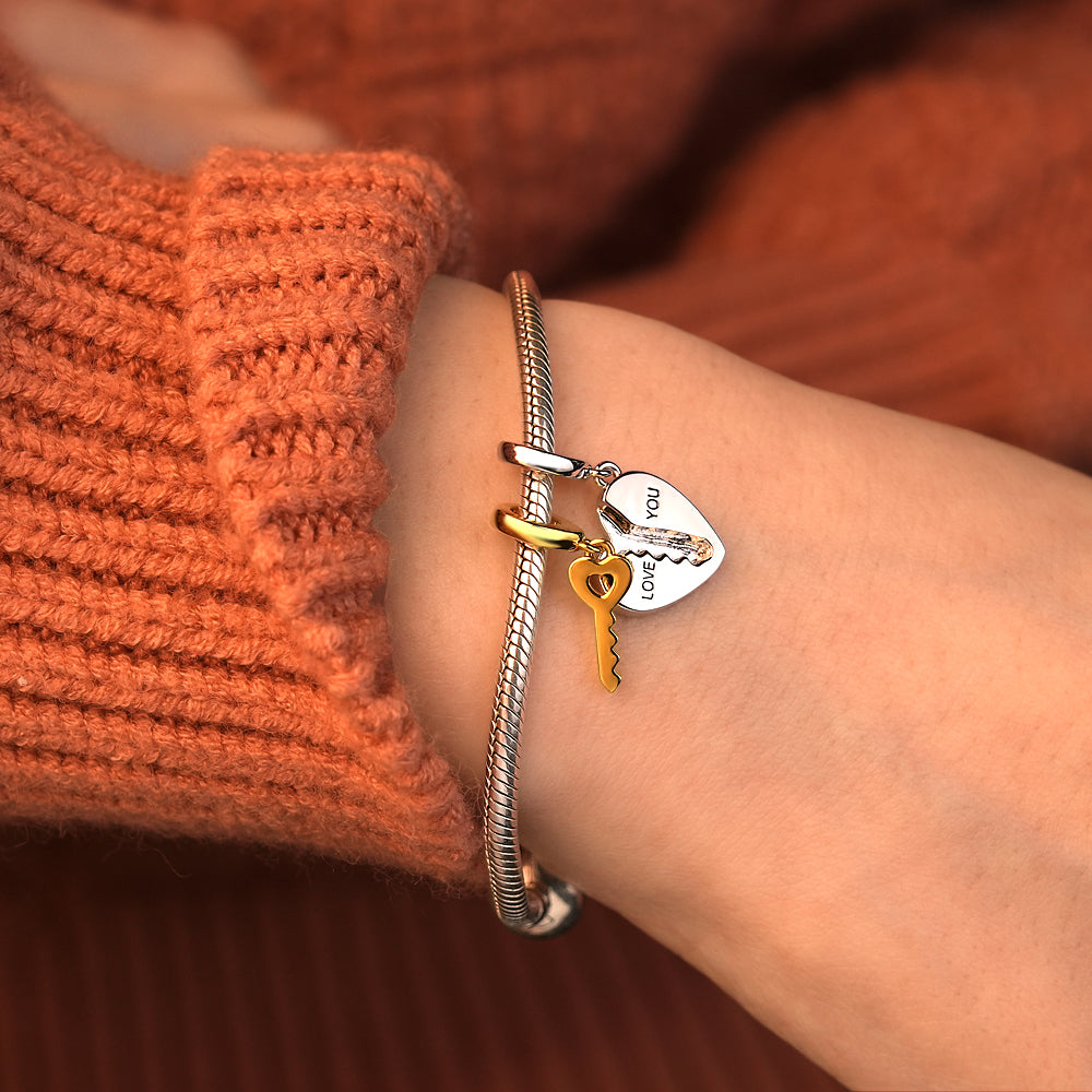 2pc Love You Heart Key Matching Couples Engraving Charm Bracelets or Necklaces