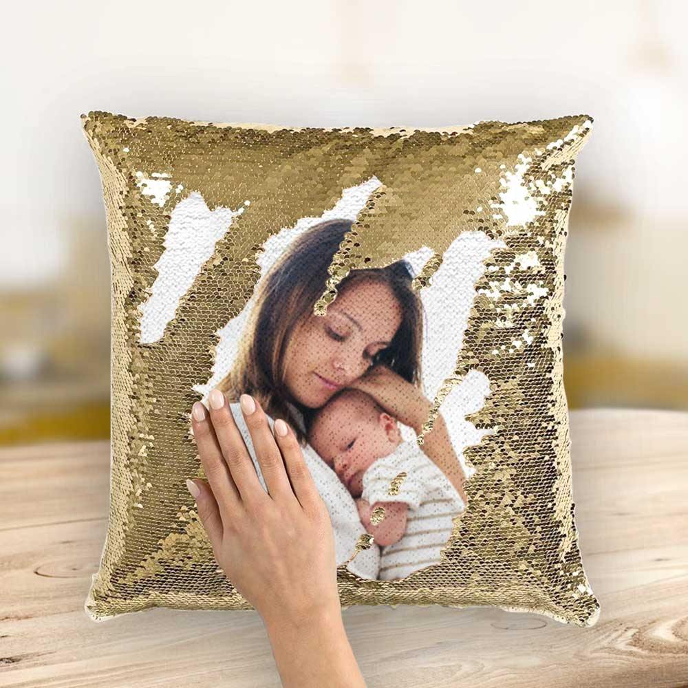 Custom Photo Magic Sequins Pillow Golden Color Shiny Best Gifts 15.75" * 15.75"