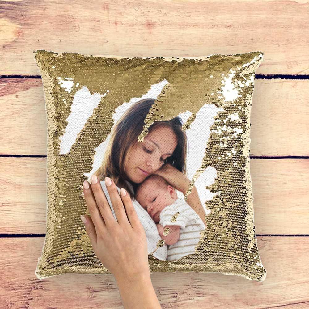 Custom Photo Magic Sequins Pillow Golden Color Shiny Best Gifts 15.75" * 15.75"