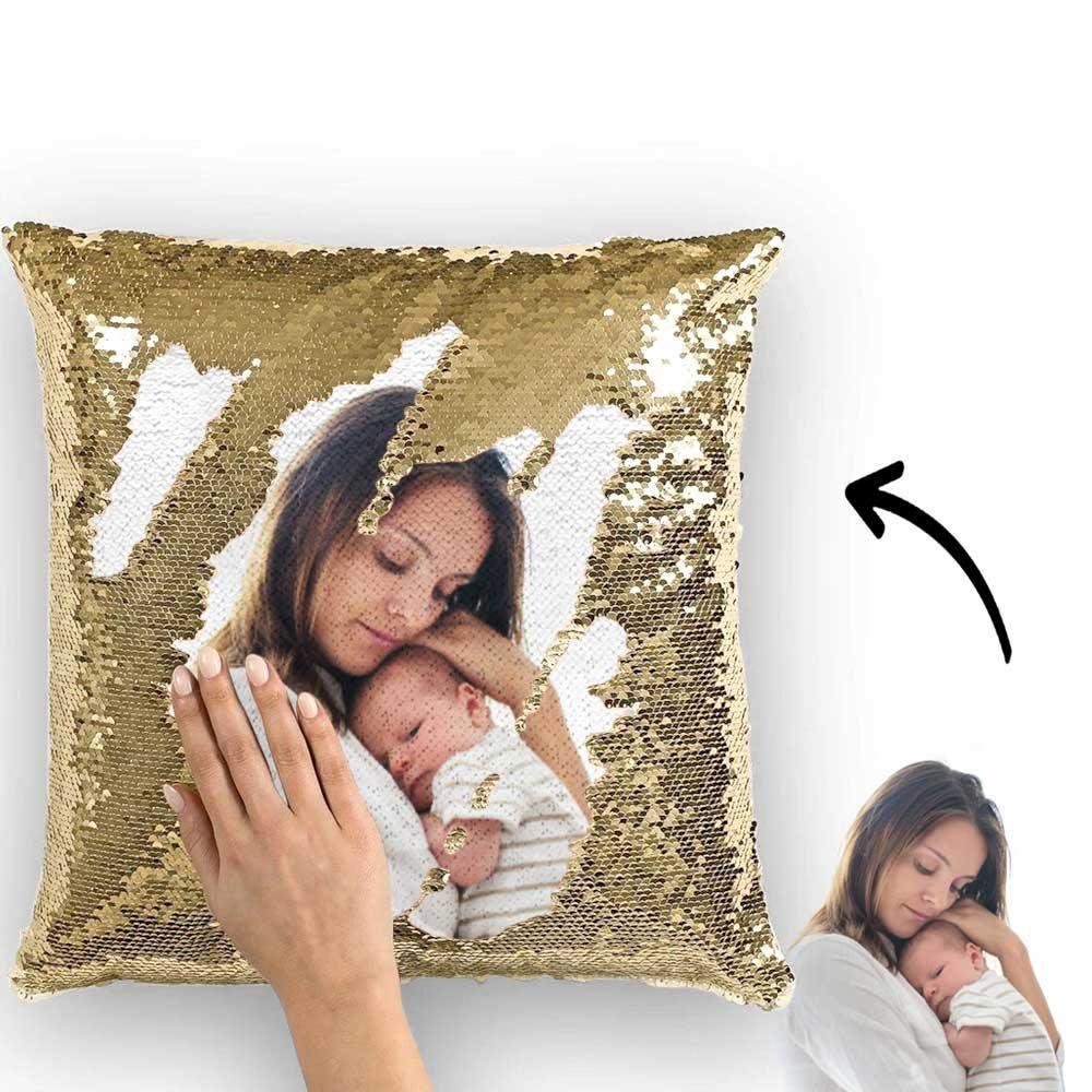 Custom Photo Magic Sequins Pillow Golden Color Shiny Best Gifts 15.75" * 15.75"
