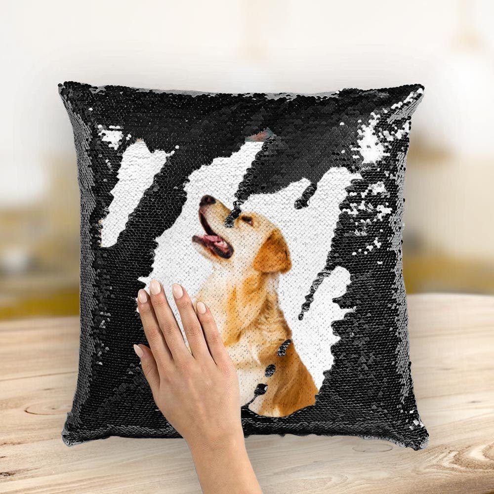 Custom Photo Magic Sequins Pillow Black Color Shiny Unique Gifts 15.75" * 15.75"