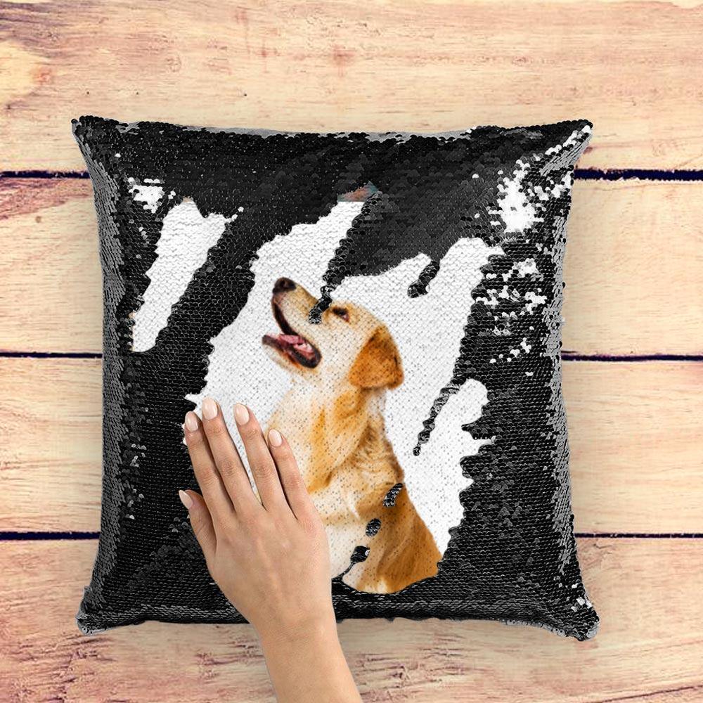 Custom Photo Magic Sequins Pillow Black Color Shiny Unique Gifts 15.75" * 15.75"