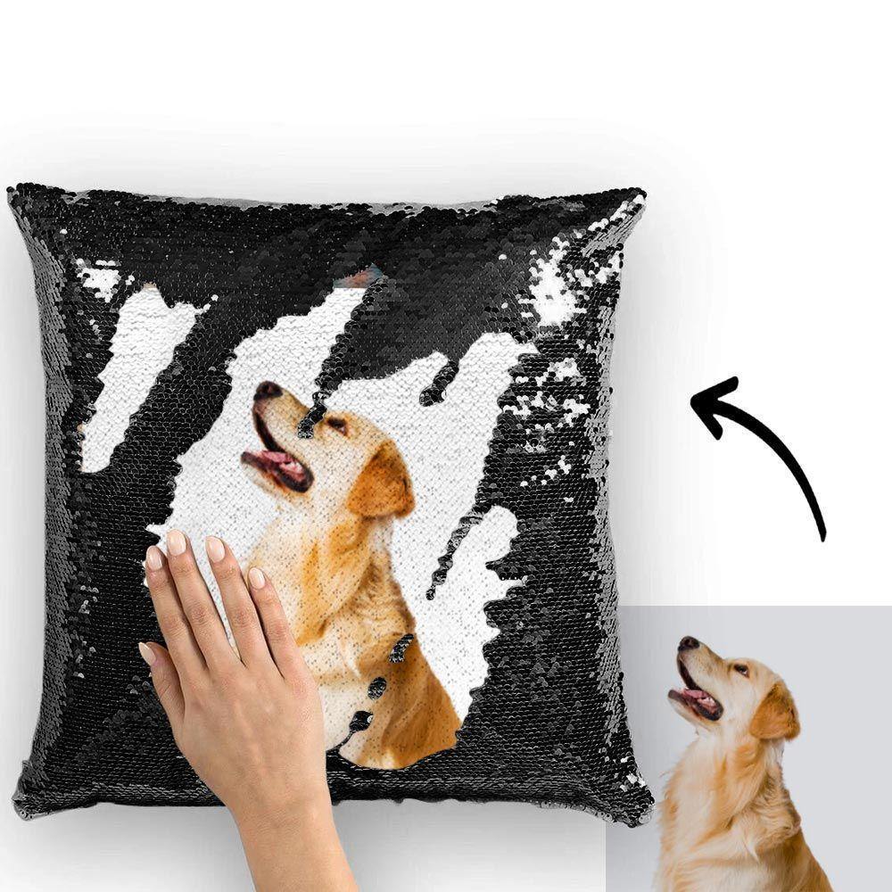 Custom Photo Magic Sequins Pillow Black Color Shiny Unique Gifts 15.75" * 15.75"