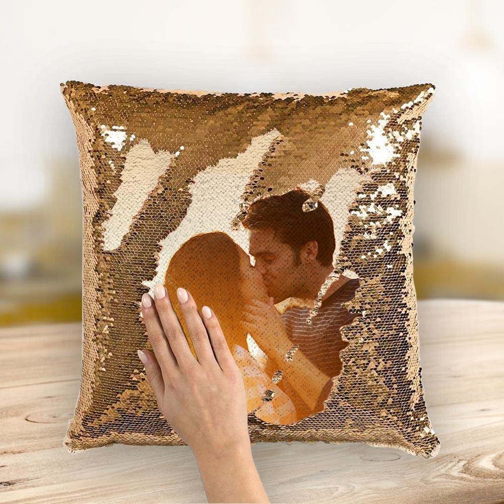 Custom Photo Magic Sequins Pillow Yellow Shiny 15.75" * 15.75"