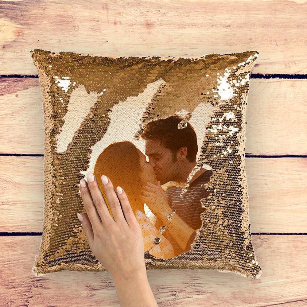 Custom Photo Magic Sequins Pillow Yellow Shiny 15.75" * 15.75"