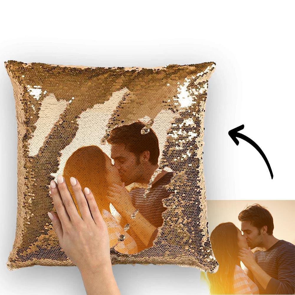 Custom Photo Magic Sequins Pillow Yellow Shiny 15.75" * 15.75"