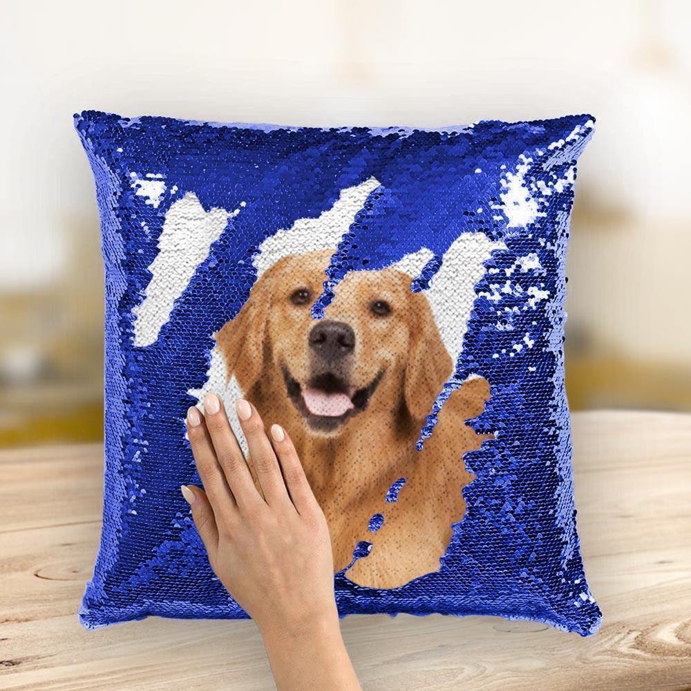 Photo Magic Sequins Pillow Blue Shiny 15.75" * 15.75"