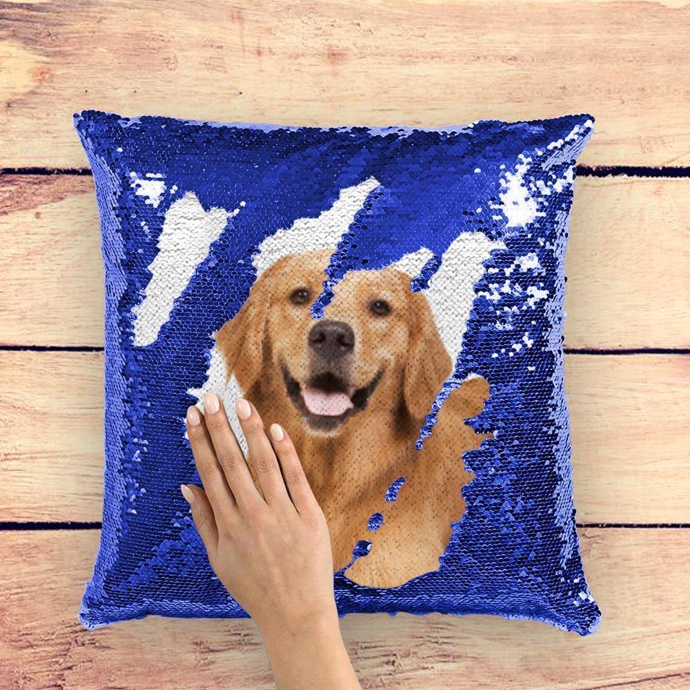 Photo Magic Sequins Pillow Blue Shiny 15.75" * 15.75"