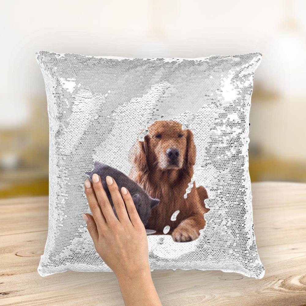 Custom Photo Magic Sequins Pillow White Shiny 15.75" * 15.75"