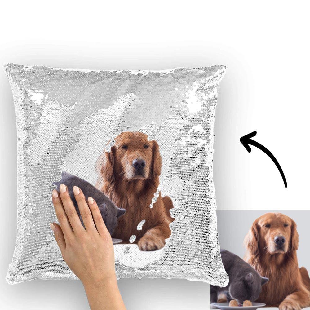Custom Photo Magic Sequins Pillow White Shiny 15.75" * 15.75"